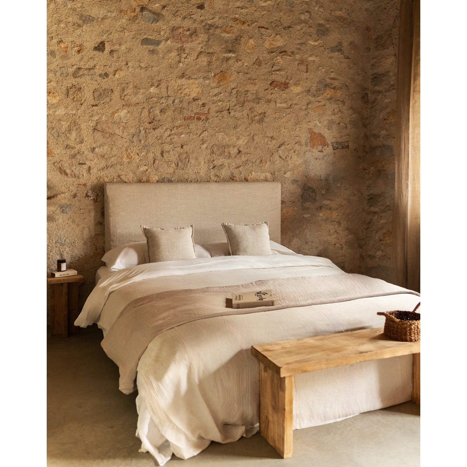 Cabecero tapizado desenfundable de lino beige de varias medidas