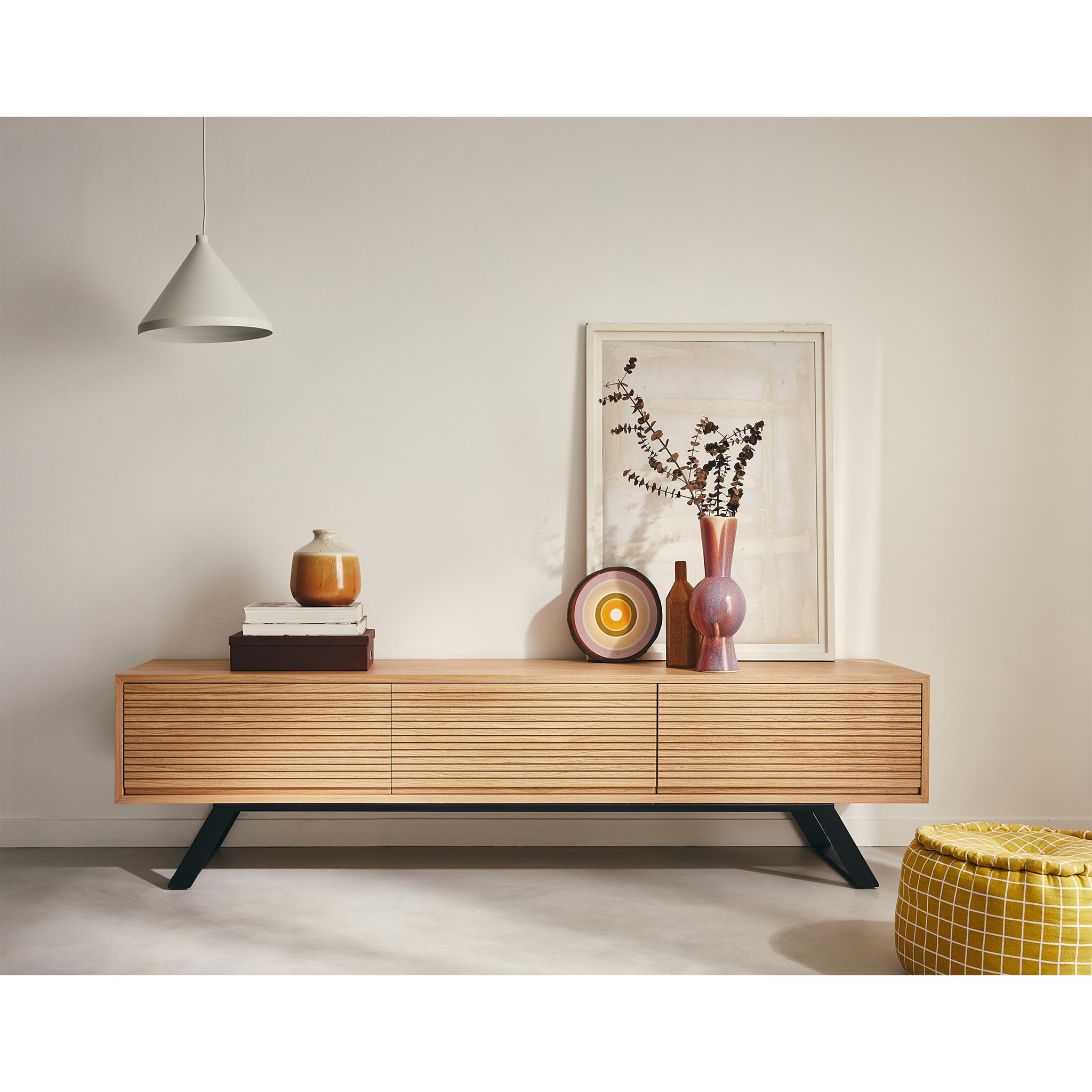Zapallar - meuble TV - bois et noir - 206 cm - Bois / Noir