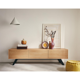 Zapallar - meuble TV - bois et noir - 206 cm - Bois / Noir
