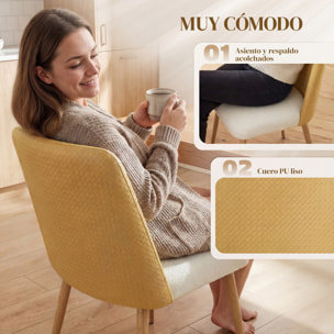 Juego de 2 Sillas de Comedor, Sillas de Cocina con Respaldo de PU de Imitación Ratán, Asiento Acolchado, Patas de Acero, para Salón, Marrón y Beige