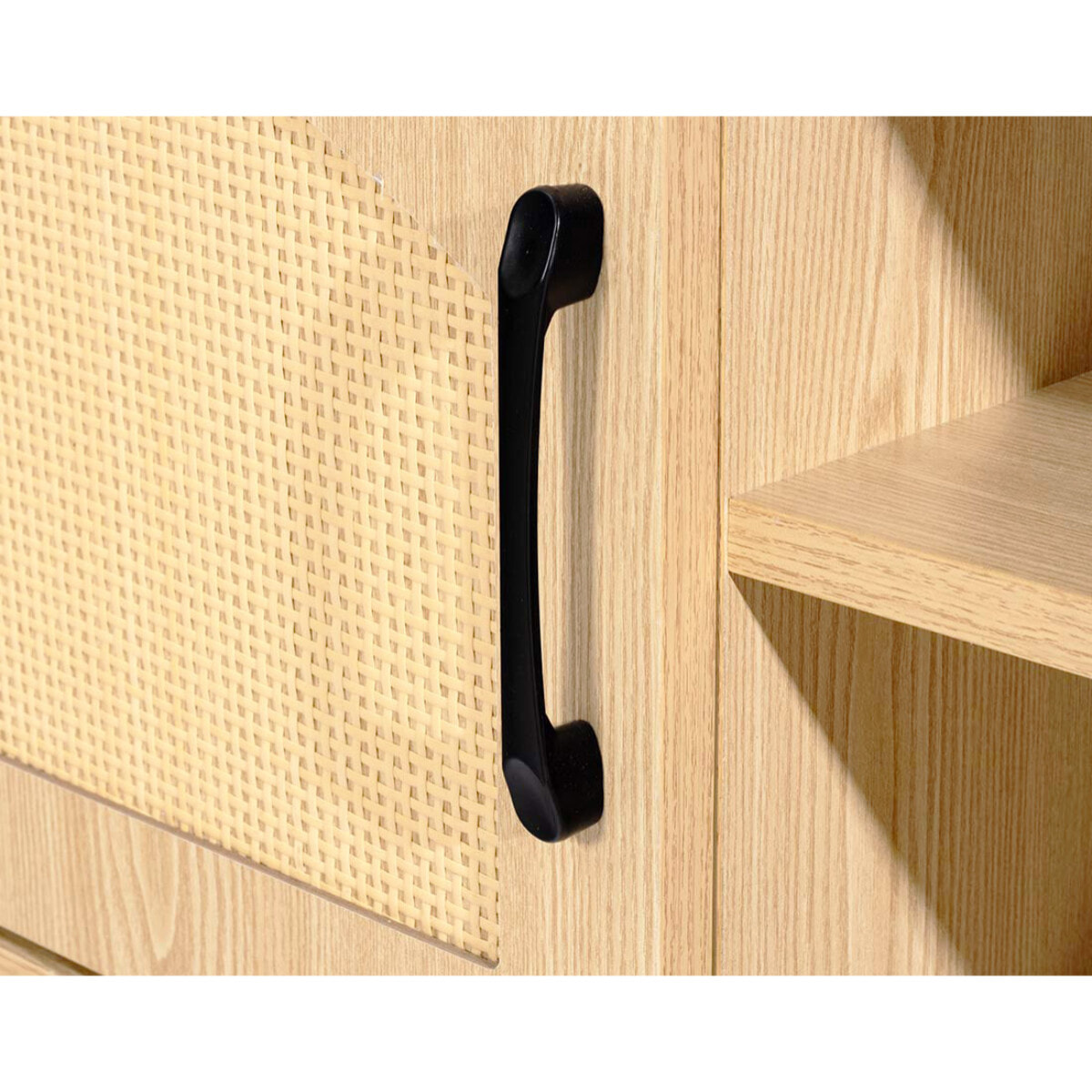 Nagato - meuble tv - cannage et effet bois - 2 portes et 2 niches -180 cm - Bois / Noir