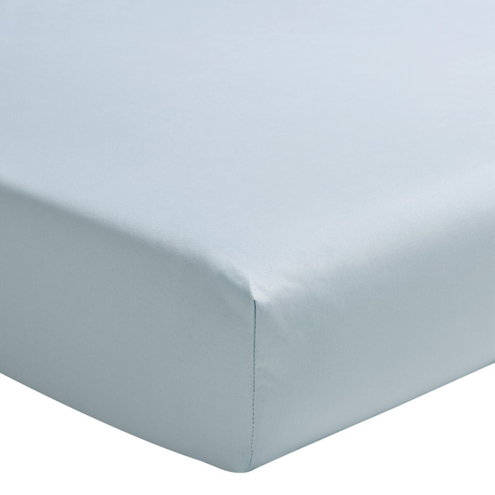 Drap housse uni en percale de coton, bonnet de 30cm, PREMIÈRE, Bleu Glacier
