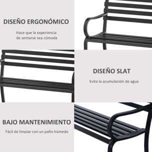 Banco de Jardín de Metal Banco de Exterior de 2 Plazas con Reposabrazos Carga 240 kg para Patio Terraza 127x58x82 cm Negro