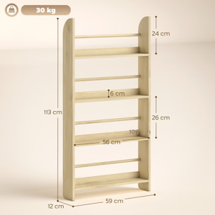 Estantería de Pared de Libros con 4 Estantes Librería Infantil para Hogar Oficina Carga 30kg 59x12x113 cm Natural