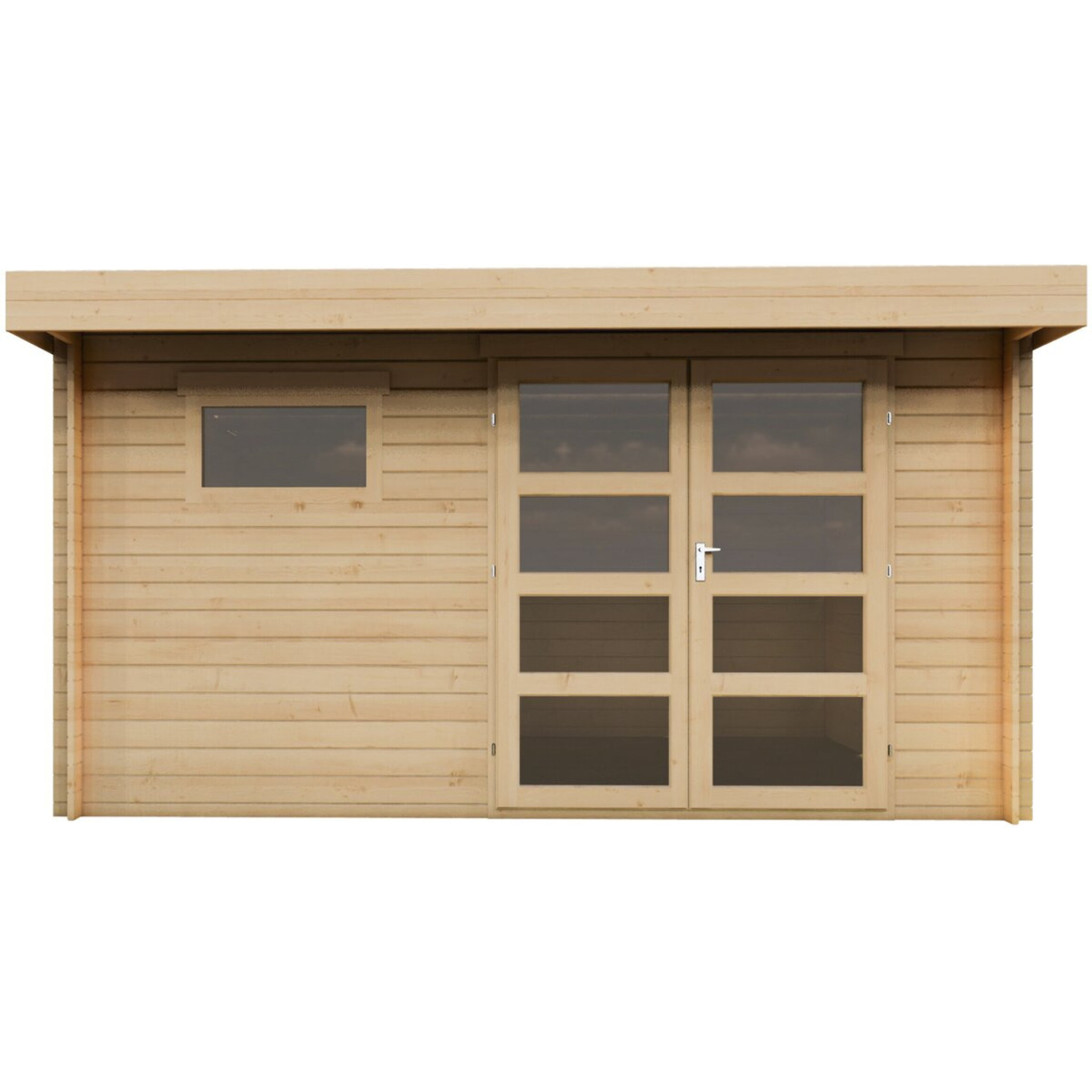 Abri de jardin en bois avec toit plat "Oak" - 13,1 m² - 28 mm - Beige
