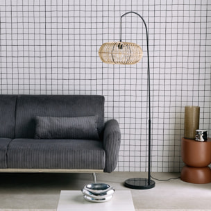 Lampadaire intérieur exotique rotin naturel métal et pierre effet marbre H170cm Diego