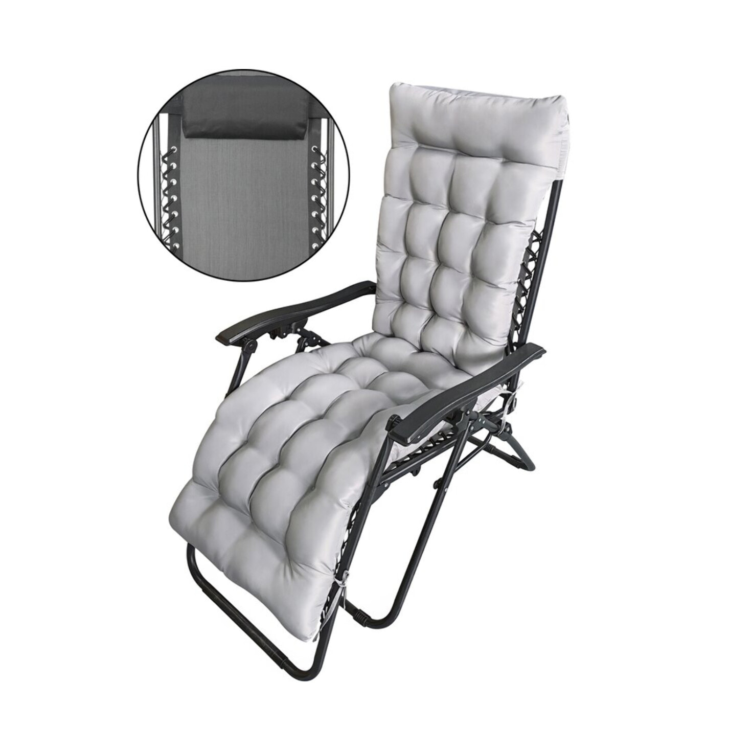 Fauteuil de jardin relax zéro gravité avec coussin matelassé "Sintra" - Noir