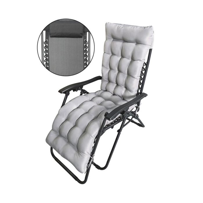 Fauteuil de jardin relax zéro gravité avec coussin matelassé "Sintra" - Noir