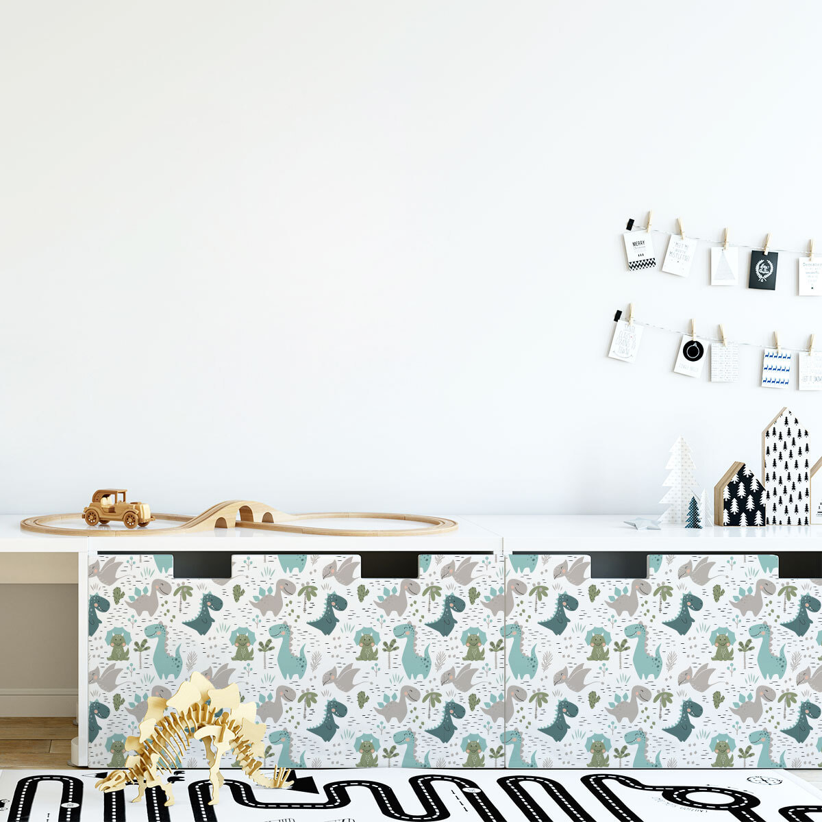 Rouleau revêtement adhésif vinyle au mètre - Sticker lavable Cuisine Meuble Armoire Porte - DINOSAURES EN FAMILLE