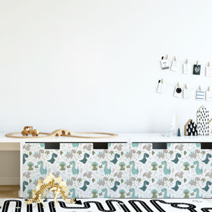 Rouleau revêtement adhésif vinyle au mètre - Sticker lavable Cuisine Meuble Armoire Porte - DINOSAURES EN FAMILLE