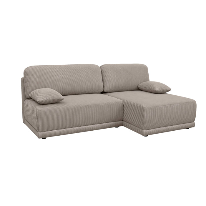 Banquette canapé d'angle droit convertible 3 places velours côtelé avec coffre NELSON