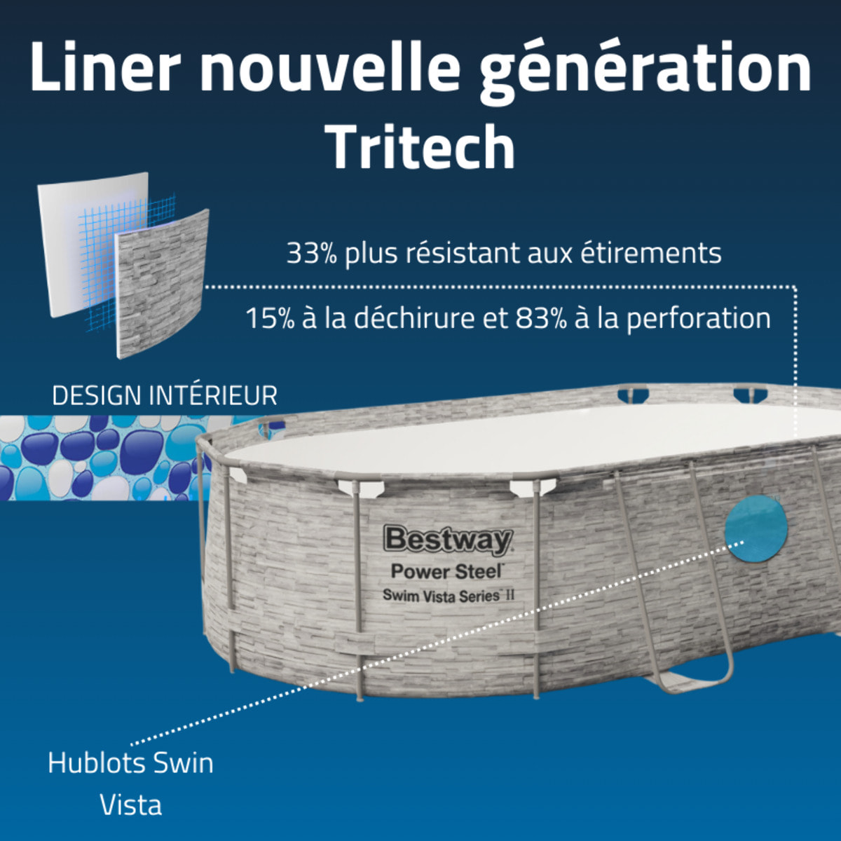 Bestway Piscine hors sol - Ovale - Power Steel Swim Vista - Décor pierres - 488 x 305 x 107 cm