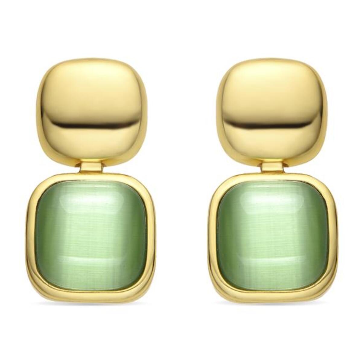 Pendientes con Ojo de Gato Verde acabado oro 18k