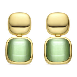 Pendientes con Ojo de Gato Verde acabado oro 18k