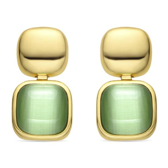 Pendientes con Ojo de Gato Verde acabado oro 18k