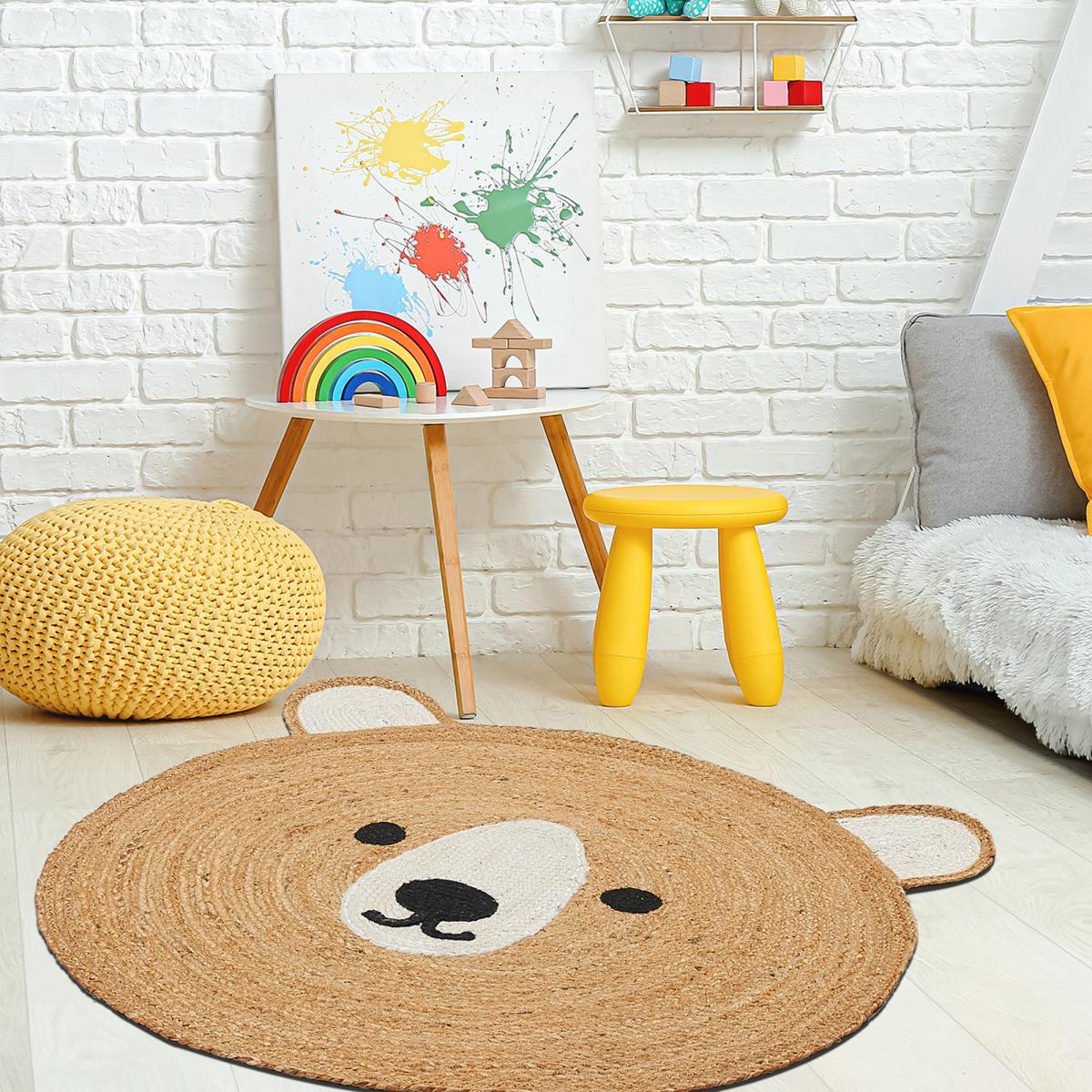 Tapis rond fait main en jute motif animaux LOMI
