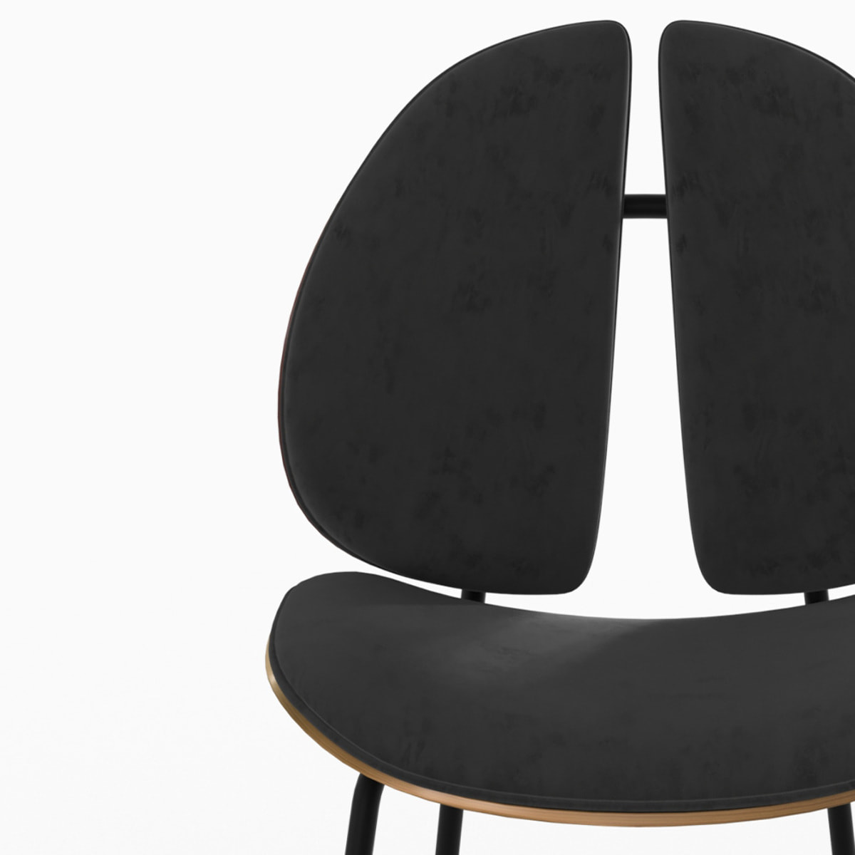 Chaise en velours noir et bois de noyer - Coccinelle