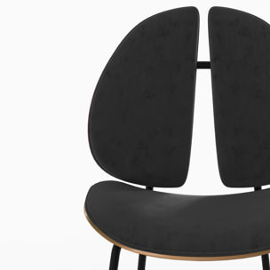 Chaise en velours noir et bois de noyer - Coccinelle
