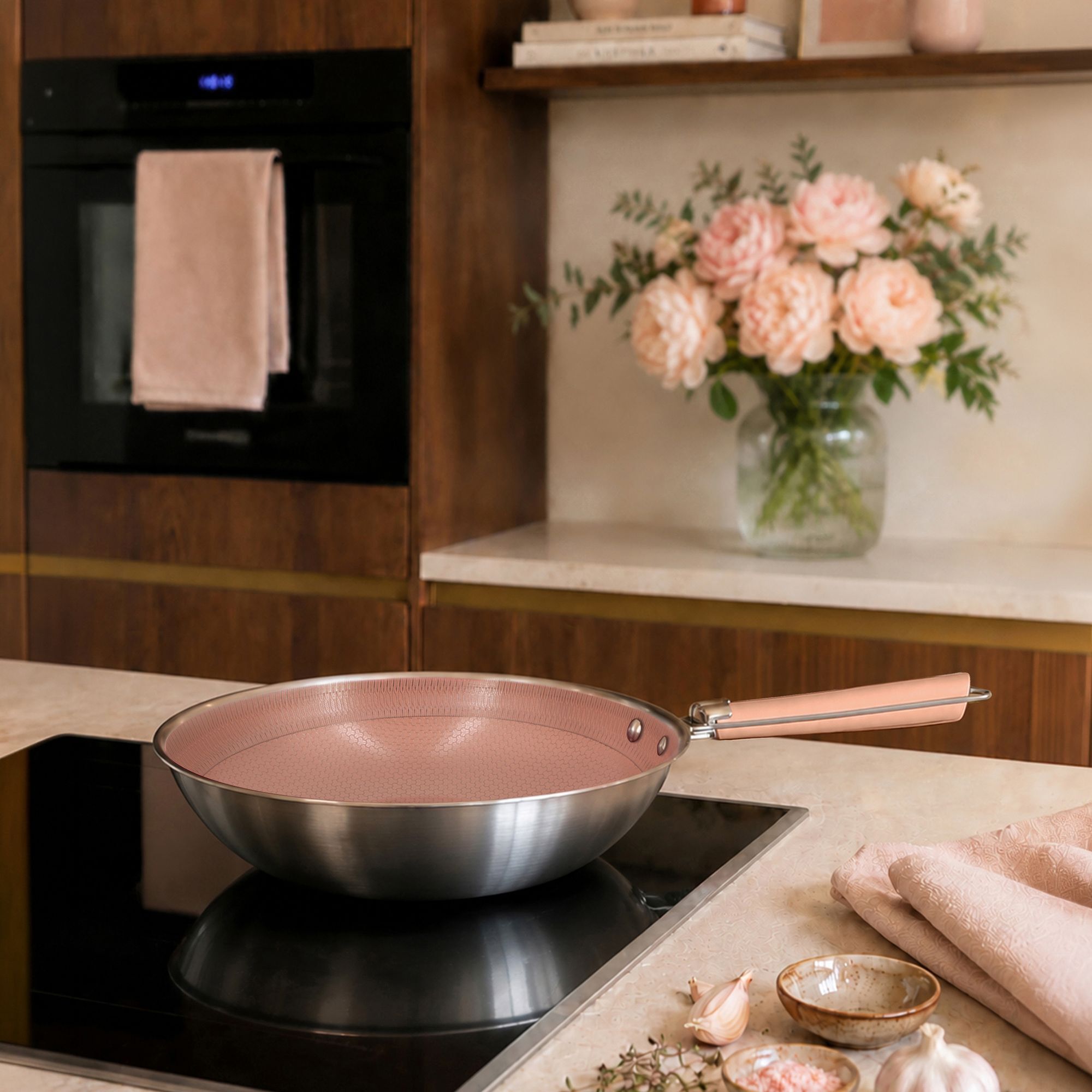Wok 28cm en acier inoxydable rose AGLAE