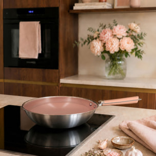 Wok 28cm en acier inoxydable rose AGLAE