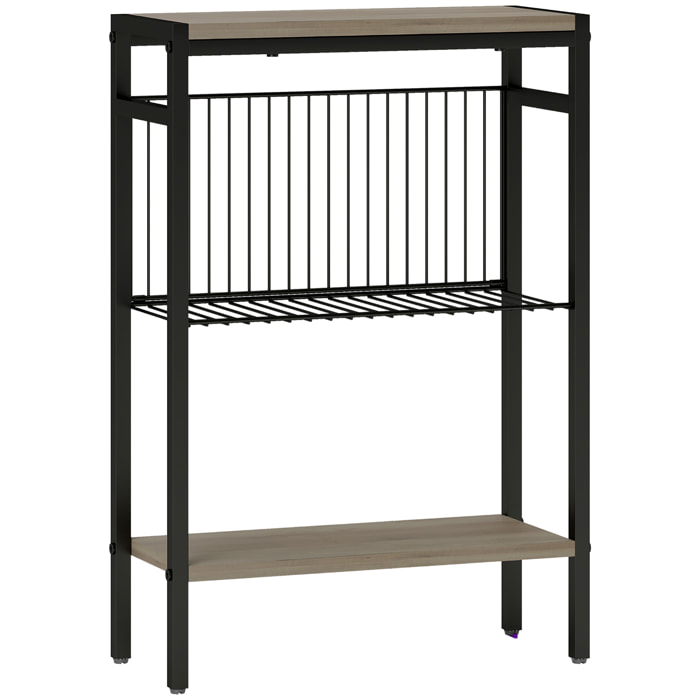 Bout de canapé design 2 étagères effet bois gris clair acier noir dim. 43 x 18 x 62,5 cm