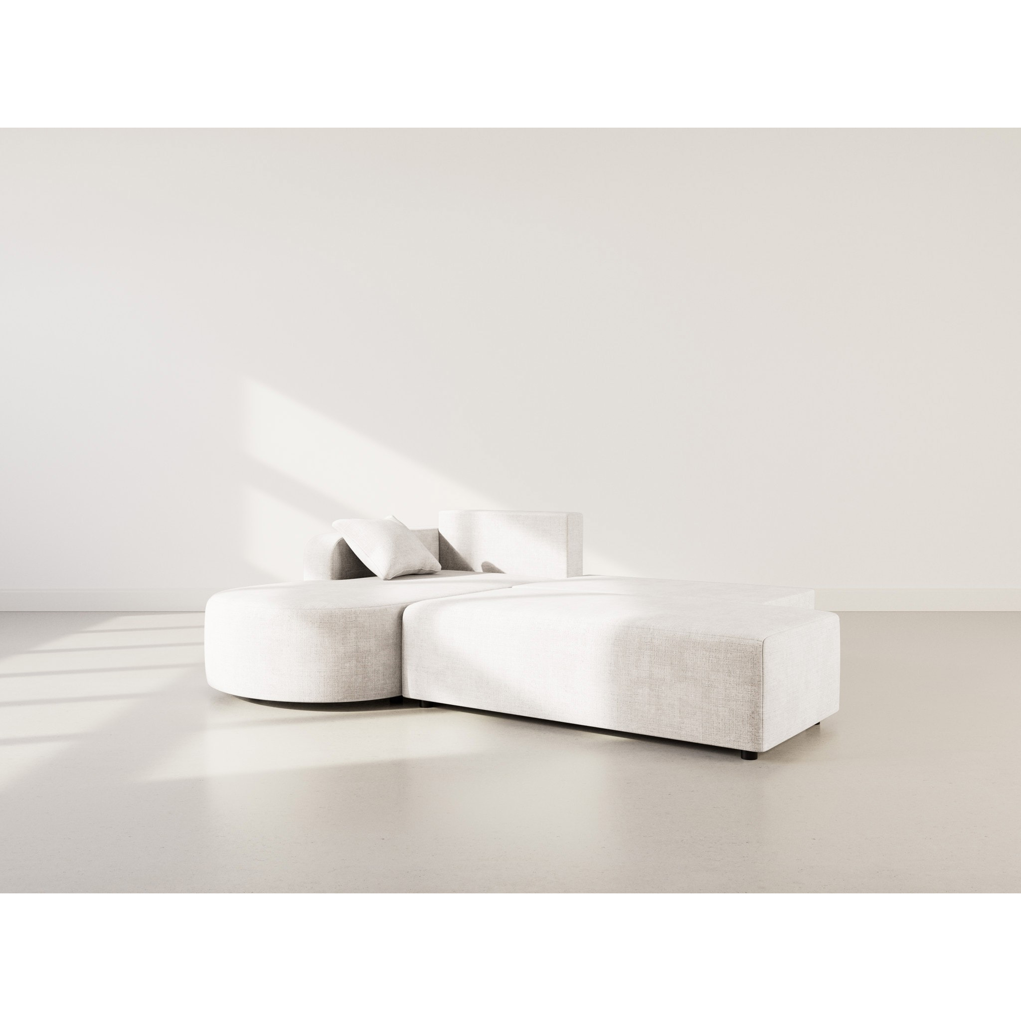 Miro - Canapé d'angle gauche 4 places convertible avec coffre en velours texturé - Beige