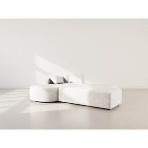 Miro - Canapé d'angle gauche 4 places convertible avec coffre en velours texturé - Beige