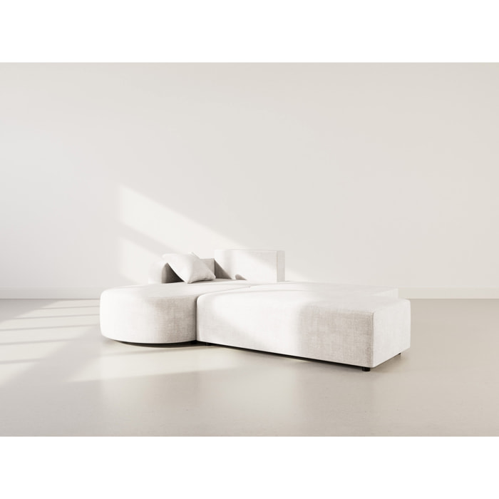 Miro - Canapé d'angle gauche 4 places convertible avec coffre en velours texturé - Beige