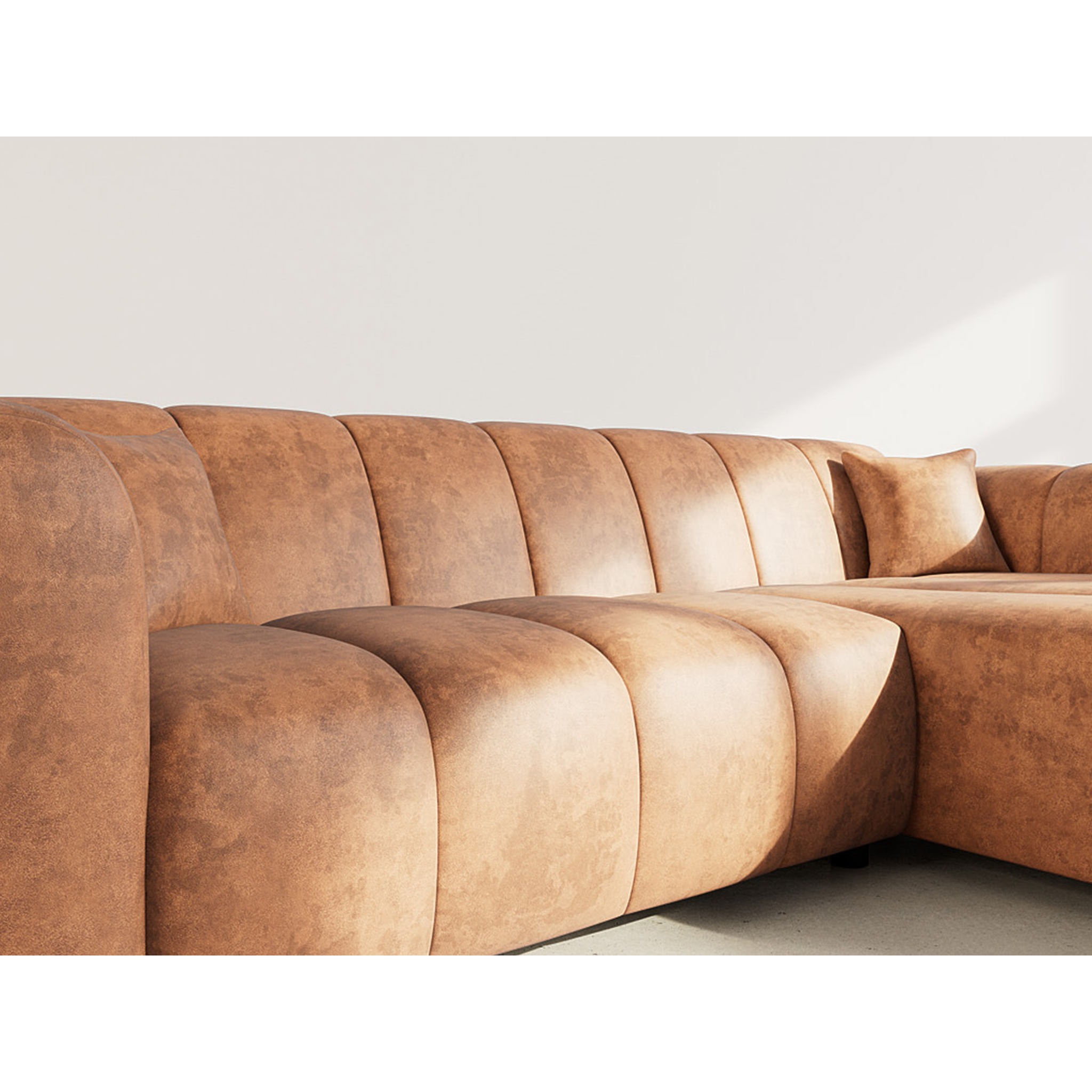 Curtis - canapé d'angle droit 4 places en simili - Cognac