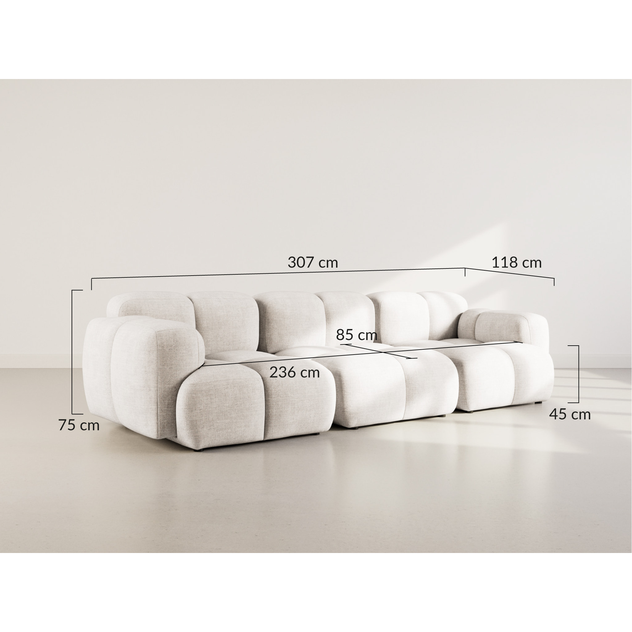 Grace - canapé modulable 3 places en velours texturé - Vert Olive