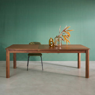 Table à manger rectangulaire extensible bois d'hévéa et placage chêne noyer 6 à 10 places - 170-270cm - Solene