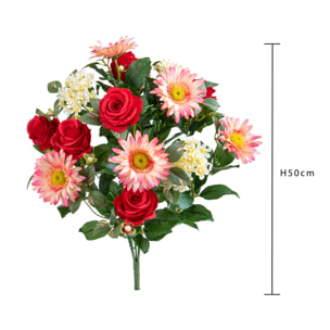 Bouquet Rose/Gerbera Per 16 Fiori - Pezzi 2 - 18X50X16cm - Colore: Rosso - Bianchi Dino - Fiori Artificiali