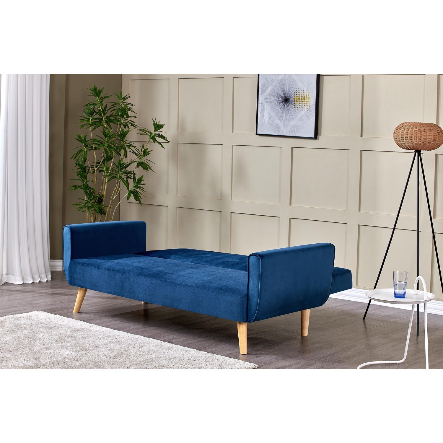 Canapé scandinave convertible 3 places en velours bleu nuit NAKSKOV