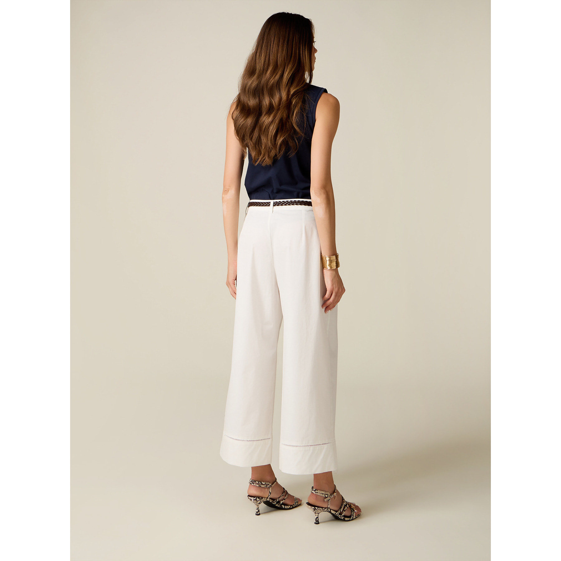 Oltre - Pantaloni palazzo cropped con ajour - Bianco
