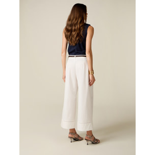 Oltre - Pantaloni palazzo cropped con ajour - Bianco