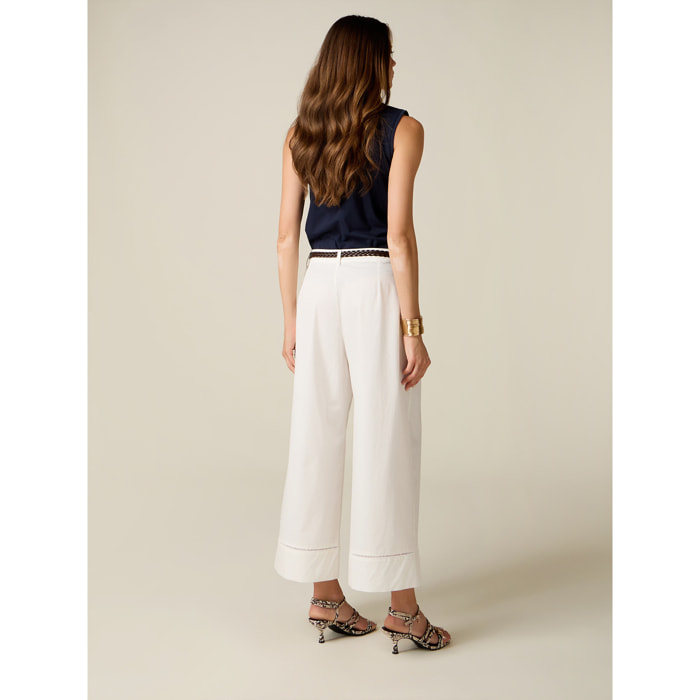 Oltre - Pantaloni palazzo cropped con ajour - Bianco