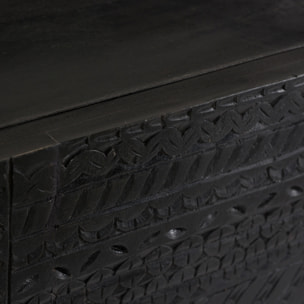 Chevet 1 porte en bois gravé noir et métal doré - Chimane