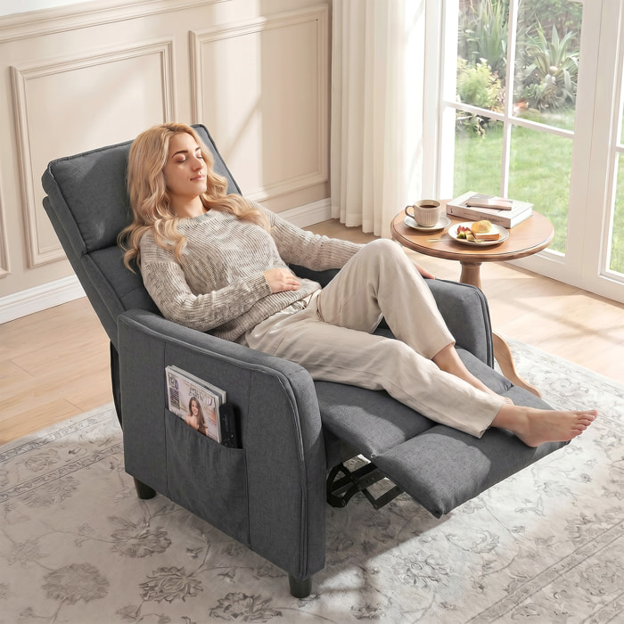 Sillón de Masaje, Sillón Relax Reclinable 160° con Mando a Distancia, Reposapiés, 2 Zonas de Masaje, Asiento de Muelles, Bolsillos, Tapizado en Lino Transpirable para Salón, 69x93x104 cm, Gris
