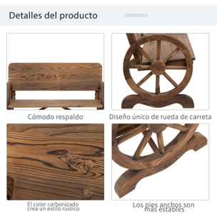 Banco de Jardín de Madera Banco de Exterior con Reposabrazos y 2 Ruedas Decorativas Estilo Rústico Carga 250 kg para Patio Terraza 114x58x80 cm Carbonizado