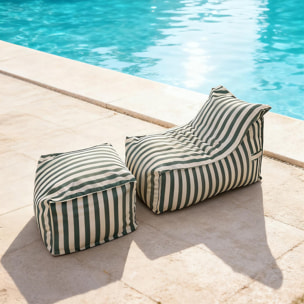 BOLOGNE Ensemble de poufs d’extérieur rayés vert déperlant