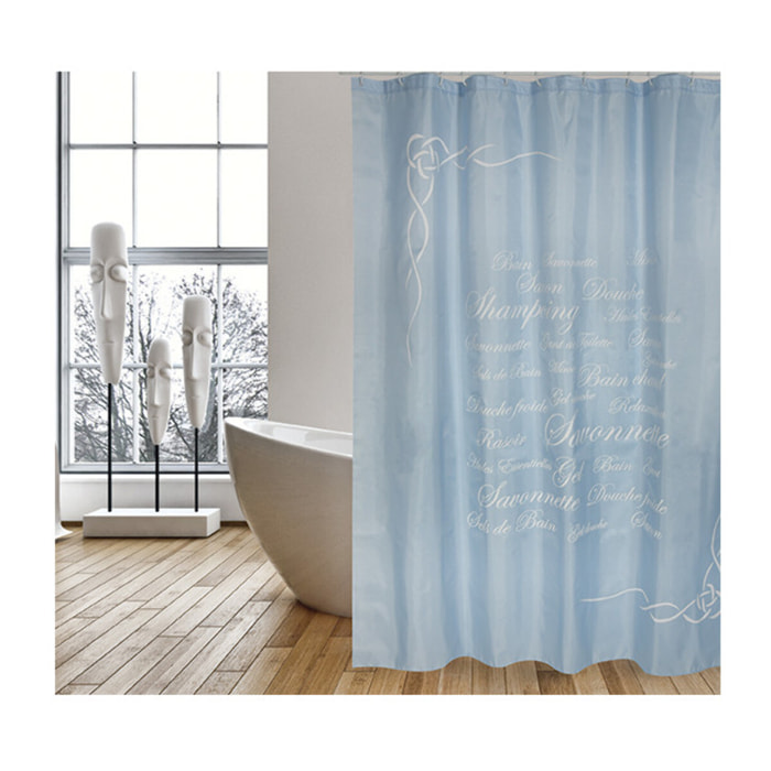 Rideau de douche Polyester GRASSE 180x200cm QUALITE PRMIUM Bleu - Anneaux inclus MSV