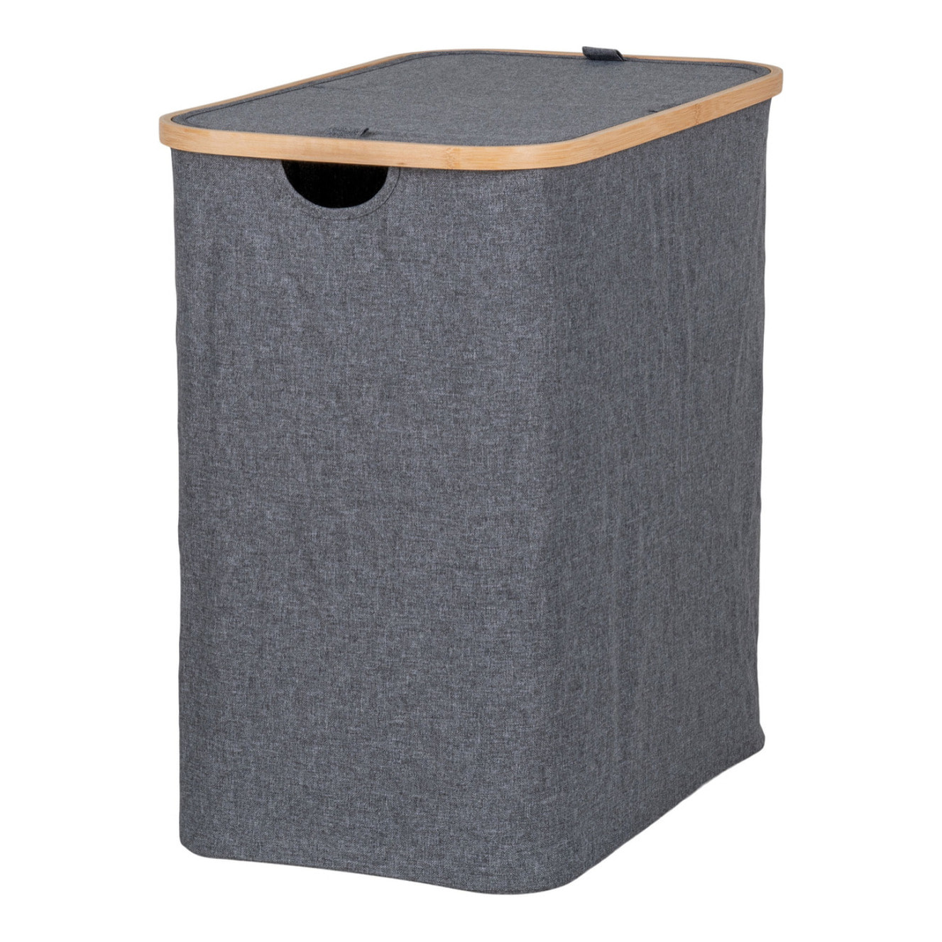 Cesta portabiancheria Noto in bambù FSC e tessuto grigio scuro 54x33x54 cm
