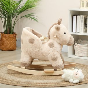 Cheval à bascule en peluche - jouet à bascule girafe - poignées, siège, ceinture réglable - beige