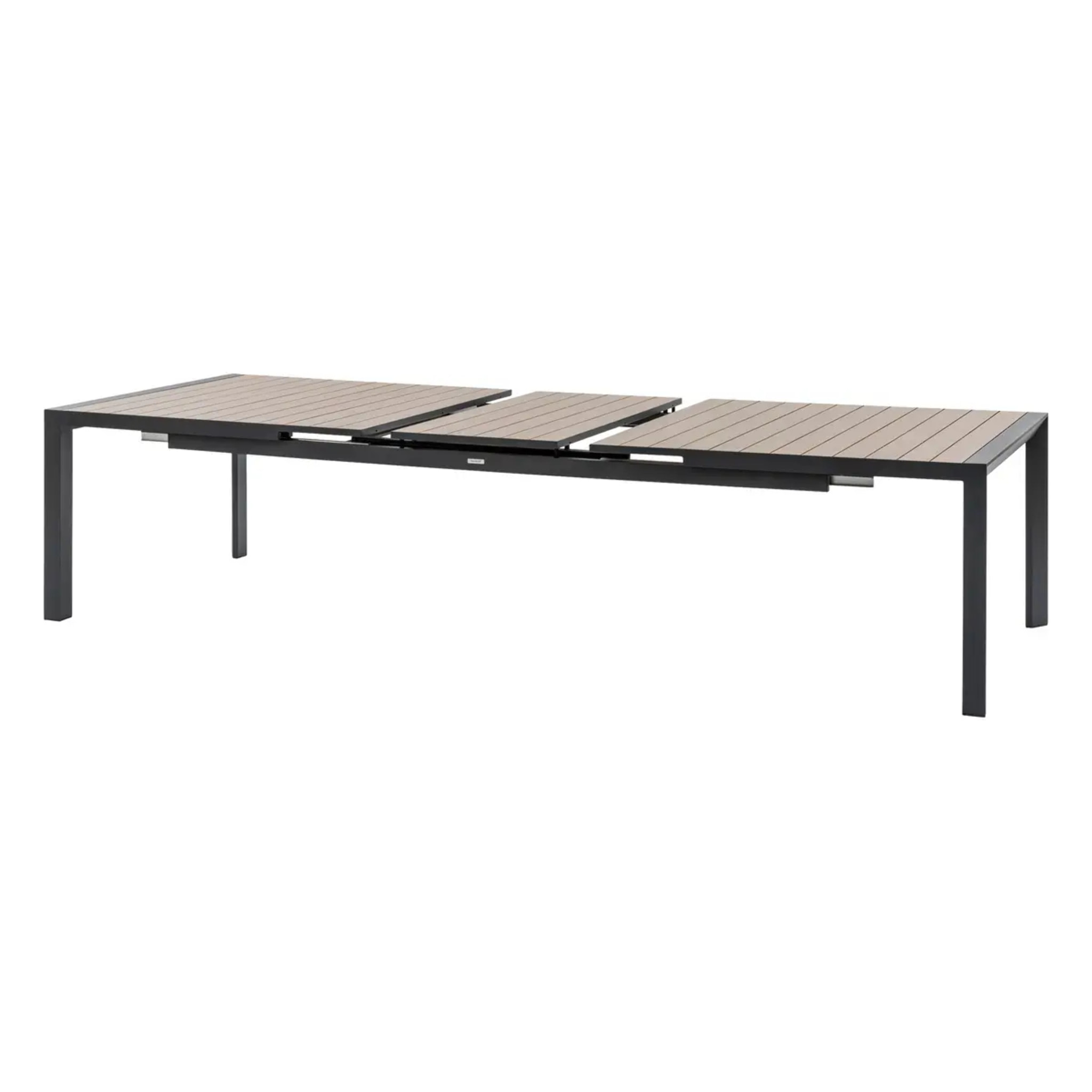 Table de jardin extensible "Évasion" effet bois honey & graphite 14 places lates en aluminium