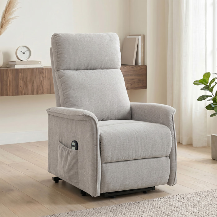 Fauteuil releveur électrique inclinable repose-pieds intégré tissu gris