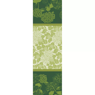 Chemin de table pur coton motif jacquard vert Mille hortensias vert
