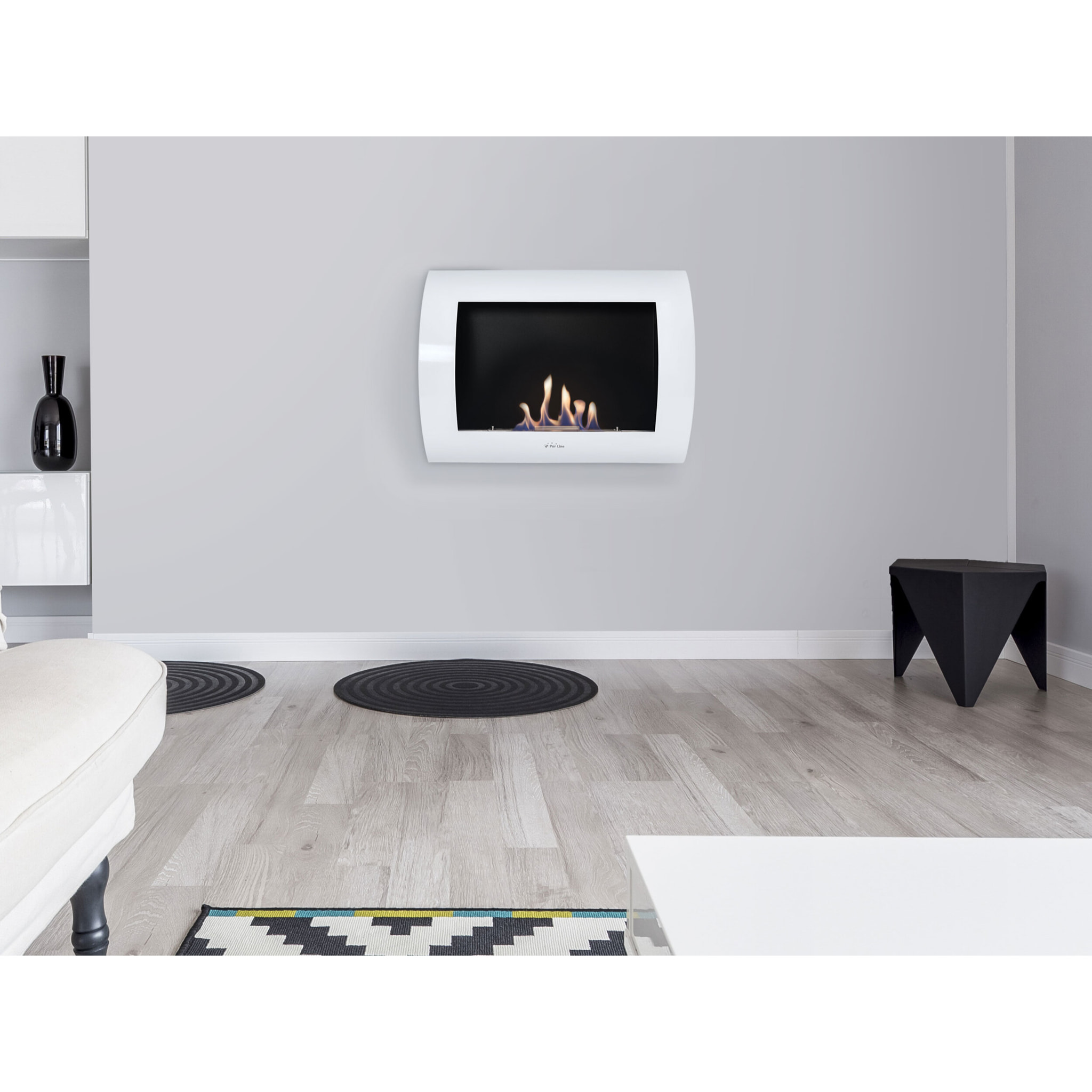 Chimenea de Etanol mural con panel frontal curvado INOX-CLASIC W PURLINE 1500 W