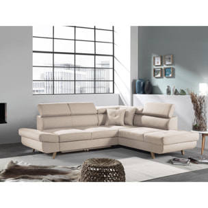 Linea - Canapé d'angle droit convertible - 5 places - avec têtières - Beige