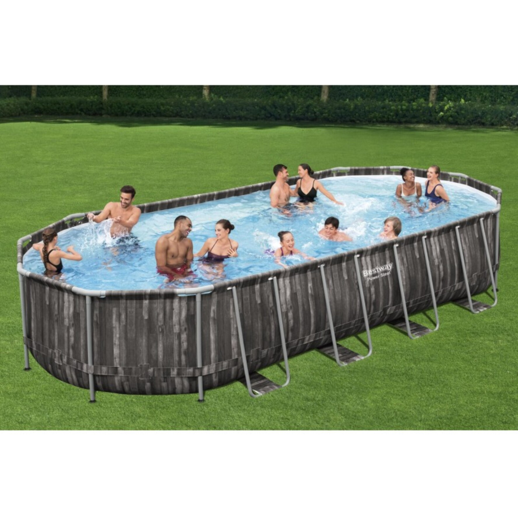 Bestway Piscine hors sol tubulaire ovale Bestway Power Steel 732 x 366 x 122 cm décor bois