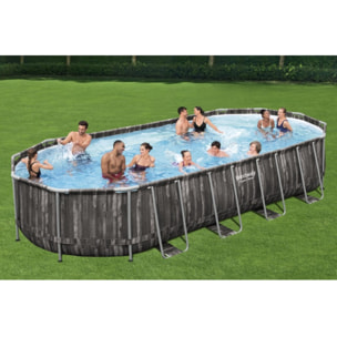 Bestway Piscine hors sol tubulaire ovale Bestway Power Steel 732 x 366 x 122 cm décor bois